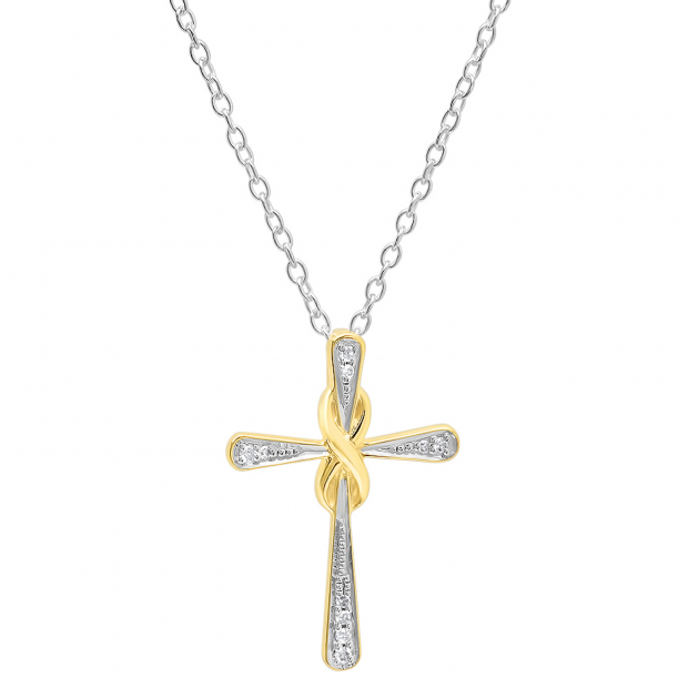 0.07 Carat (Ctw) Sterling Silver Round White Diamond Ladies Cross Pendant (Silver Chain Included)